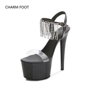 Zapatos de tacón fino con plataforma negra para mujer, Sandalias de tacón alto de 17cm, zapatos de boda para verano - Product Image 5