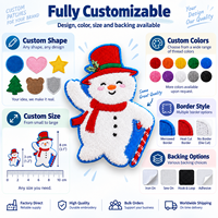 Écusson brodé personnalisé Bonhomme de neige, style chenille, pour les fêtes d'hiver, badge appliqué de forme personnalisée pour accessoires vestimentaires