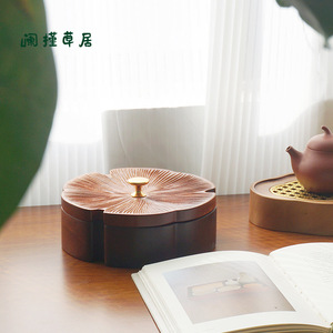 Boîte de rangement en bois massif en forme de fleur, en bois de Sapele avec bouton en laiton, pour le rangement décoratif du salon - Product Image 5