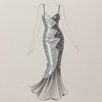 Robe de soirée sirène asymétrique à sequins, bretelles spaghetti, fente haute, drapée, personnalisable