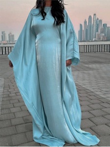 Robe Abaya en polyester, tissu scintillant, robe de soirée pour adultes printemps/été, imprimé en relief Ramadan - Product Image 5