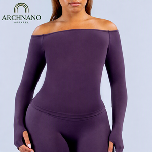 Nuevo Lanzamiento: Top de Manga Larga con Hombros Descubiertos para Mujer, Top de Yoga para Fitness, Top de Gimnasio con Orificio para el Pulgar, Ropa Deportiva con Logotipo Personalizado - Product Image 1