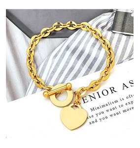 Pulsera de Acero Inoxidable al por Mayor con Grabado Personalizado en Árabe, Pulsera con Dije de Corazón y Moneda OT - Product Image 5