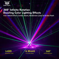 Lumière d'effet de tête mobile à faisceau LED RGBW 16 pièces, 4 têtes rotatives à vent et feu, DMX, laser, stroboscope, pour DJ, discothèque, fête
