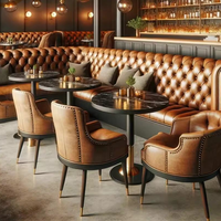 Meubles de bar de luxe, banquette en cuir capitonnée, chaises en cuir avec table en pierre pour bar exclusif aux membres, club privé