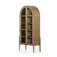 Gabinete de almacenamiento de diseño arqueado Shabby chic puerta de vidrio estantería de madera estantería