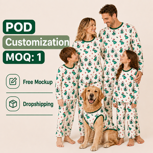 Set Piyama Natal Dinosaurus Santa Kustom untuk Keluarga, Pakaian Tidur Poliester Pria Wanita Anak, Dropshipping POD MOQ 1PC - Product Image 1