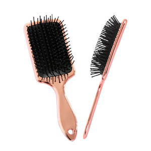 Peine de masaje con cojín de aire Wanmei, dientes de acero inoxidable, oro rosa y plata brillante, uso profesional en salón, para alisar el cabello. - Product Image 5
