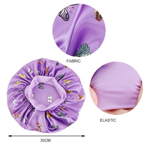 Syh878 Bonnet en soie de luxe avec imprimé papillon et fleur sur la bande Bonnets en satin Chapeau et enveloppes en satin pour cheveux bouclés - Product Image 4