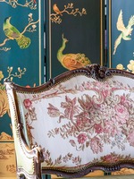 Canapé en cuir vintage de luxe de style français-chinoiserie, bois massif antique, artisanal, design original, meubles de salon importés