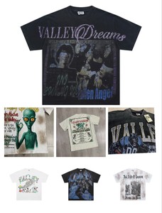 Camiseta de Manga Corta Holgada 100% Algodón Estilo Hip Hop Europeo Americano para Hombre Vale Sports Valley Dreams con Estampado Desgastado - Product Image 6