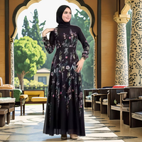 Manches longues filles Abaya vêtements islamiques Abaya femmes robe musulmane robe musulmane avec fleur Maxi longue robe en mousseline de soie Abaya