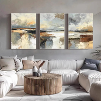 Lot de 3 tableaux modernes abstraits beige, gris et or, peinture à l'huile texturée faite à la main sur toile, grande œuvre d'art murale pour la décoration intérieure