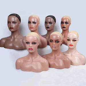 Maniquí realista negro de parte superior del cuerpo con hombros, modelo con correa de cadena, soporte inflable para exhibición de pelucas, molde de plástico para bufandas de seda, accesorio fotográfico - Product Image 1