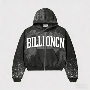 Conjunto de Sudadera con Capucha y Pantalones Deportivos para Hombre, Estilo Casual Elegante, Verano 2025, Nuevo Diseño, Personalizado, Transpirable, con Pedrería, Estampado, Lavado Ácido, Vintage - Product Image 2