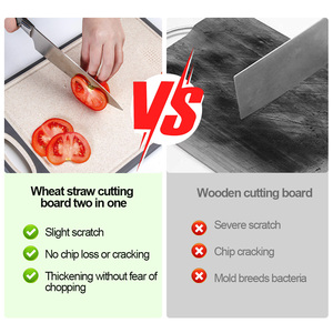 Stainless Steel and Wheat Straw Cutting <b>Board</b> 304 Stainless Steel Cutting <b>Board</b> 2 in 1 Double Sided Cutting <b>Board</b> for Kitchen - Product Image 2