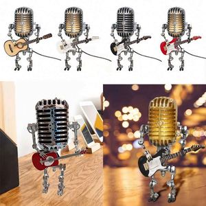 Lámpara de Escritorio LED con Forma de Robot con Micrófono de Metal Vintage, Lámpara LED para Escritorio, Luces Art Deco, Miniaturas, Manualidades, Iluminación, Decoración para el Hogar y la Oficina - Product Image 2