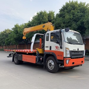 Combined HOWO 4x2 <b>Flatbed</b> Tow <b>Truck</b> with Crane Slidebed Wrecker 5 Ton Car Carrier Recovery <b>Truck</b> - Product Image 3