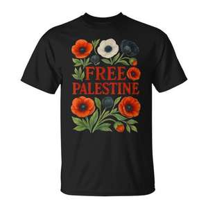 T-Shirt 'Free Palestine' con Motivo Floreale, Abbigliamento Promozionale per Sostenere Gaza - Product Image 1