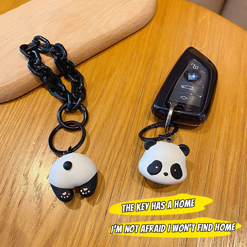 Cute Panda Rubber Couple Style Keychain Panda Creative Doll Suitable for Keychain Bag Pendant Necklace Pendant PVC Sling