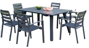 Juego de mesa de comedor de 6 plazas de aluminio para exteriores, Patio de jardín de metal, mesa de cristal blanco, juego de sillas y mesas con recubrimiento de polvo - Product Image 4