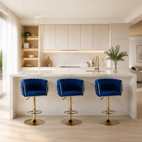 Tabouret de bar élégant en velours bleu, pivotant, réglable en hauteur avec vérin à gaz, pour comptoir de pub, club, mariage, événementiel