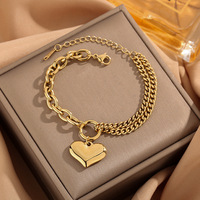 Pulsera de Cadena con Dijes de Perlas, Conchas, Tréboles, Mariposas y Corazones, Chapada en Oro de 18k, de Acero Inoxidable, Delicada y Popular para Mujer