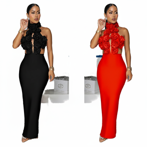 CY901951 lujo 3D flores para Maxi vestido para mujer imperio Rhinestone Sexy fiesta Bodycon sujetador incorporado vestido de seda de leche - Product Image 1