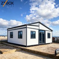 Casa Contenedor Expandible ZYBOX de 40 pies con Techo Inclinado, Villa Modular Prefabricada, Panel Blanco, Casa Moderna de 2 Dormitorios y 1 Baño