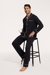 Set <span class=keywords><strong>Pigiama</strong></span> all'Ingrosso per <span class=keywords><strong>Uomo</strong></span> in Morbido Modal, <span class=keywords><strong>Pigiama</strong></span> Maschile a Maniche Lunghe e Pantaloni Lunghi in Bambù - Product Image 2