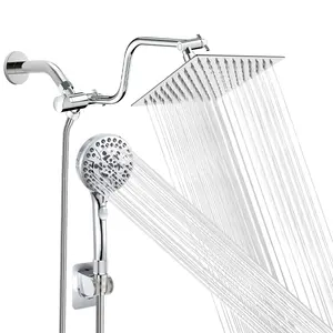 镀铬手持淋浴和雨水淋浴组合高压手持淋浴，带三向分水器延伸臂