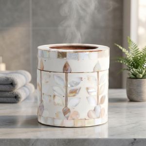 Quemador de Incienso de Madera Hecho a Mano con Incrustaciones de Madreperla y Borde Dorado, Ecológico, Porta Incienso Aromático Religioso, Decoración para Ramadán y Eid - Product Image 1