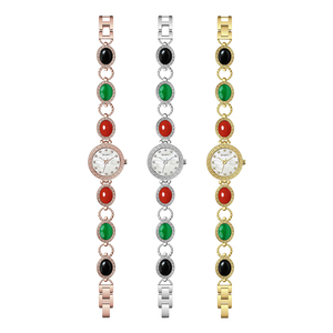 Montre-bracelet pour femme Gezfeel, pierres précieuses rouges et vertes, acier inoxydable, mouvement à quartz analogique rond, 30 mm, style élégant - Product Image 4
