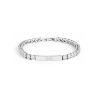 Pulsera de tenis de barra de acero inoxidable con PVD de oro de 18K, grabado personalizado, circonitas cúbicas brillantes, mensaje de nombre personalizado, joyería de moda para mujer