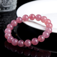 Bracelet en perles rondes de tungstène naturel de Madagascar en gros - Perles de quartz rose crémeux pour femme, classique, à porter au quotidien