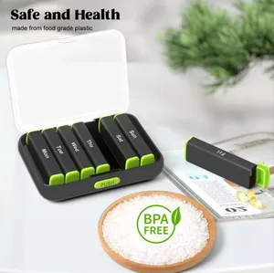 Am Pm Pill Organizer 7 Day 2 Times A Day Large Weekly Pill Box Push Button Daily Pill Case For Vitamin Fish Oil Supplements