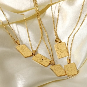 Klasik zodyak işareti kolye paslanmaz çelik takı kız arkadaşı hediye <span class=keywords><strong>Tarot</strong></span> kartı takı dikdörtgen kolye kolye - Product Image 2