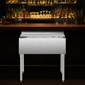 Contenedor de hielo bajo mostrador de acero inoxidable de 19x36 pulgadas y 95.3 L con tapa deslizante y patas ajustables para unidades de cócteles - Product Image 2