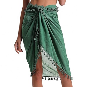 Beach Sarong Pareo Damen Semi-Sheer Swimwear Cover Ups Kurzer Rock mit Quasten - Product Image 5