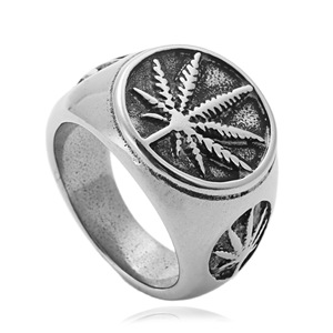 Men's Stainless Steel Maple Leaf <b>Ring</b> Retro Punk Style <b>Large</b> Plant Design Gift Jewelry 27065 - Product Image 1