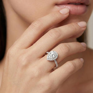 Women's 2 Carat Lab Grown Luxury <b>Solitaire</b> Halo Pear Cut Engagement Diamond <b>Ring</b> 925 Sterling <b>Silver</b> Wedding Party Anniversary - Product Image 5