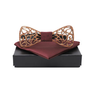 <span class=keywords><strong>Noeud</strong></span> <span class=keywords><strong>papillon</strong></span> découpé en <span class=keywords><strong>bois</strong></span> <span class=keywords><strong>sculpté</strong></span> creux classique avec carré de poche pour homme - Product Image 1