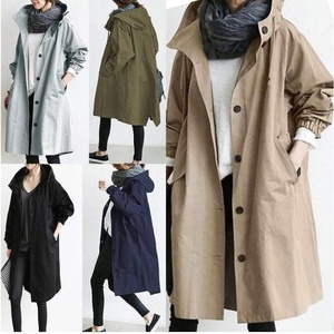 Manteau trench pour femme, mode printemps-automne 2025, décontracté, à capuche, mi-long, ample, coupe-vent - Product Image 2