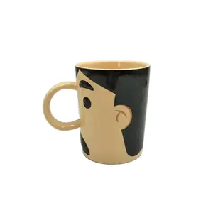 Taza de cerámica personalizada con dibujo de personaje, tazas de café con mango de nariz larga