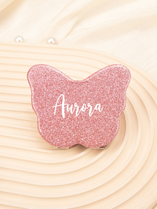 Custom Logo Butterfly Shaped Glitter PU Leather <b>Compact</b> <b>Mirror</b> Dual Sided Glass Portable Pocket Makeup <b>Mirror</b> Bulk Wholesale - Product Image 3