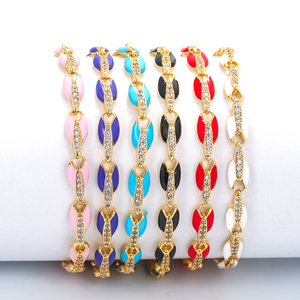 <span class=keywords><strong>Bracelet</strong></span> à breloques réglable en cuivre plaqué <span class=keywords><strong>or</strong></span> avec zircon, chaîne à maillons en forme <span class=keywords><strong>de</strong></span> grains <span class=keywords><strong>de</strong></span> <span class=keywords><strong>café</strong></span> en émail néon coloré, design bohème pour femmes - Product Image 1
