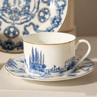 Ensemble tasse et soucoupe à café style turc simple, bord doré, en céramique, pour le thé de l'après-midi britannique, cadeau populaire pour la maison