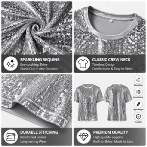 Custom <b>Sequin</b> Shirt Women Sparkle Glitter T Shirt Short Sleeve Party Fashion <b>Top</b> Shiny Stage Performance Wear - Product Image 3