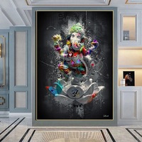 Graffiti toile peinture hindou éléphant dieu mur Art Religion Ganesha Lotus affiche impression mur photo pour salon décor à la maison