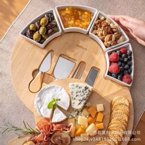 Bandeja de queso de madera maciza con diseño giratorio redondo para servir queso, frutas y verduras - Product Image 3